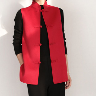 定制 新年中国风纯手工盘扣双面羊绒羊毛呢马甲坎肩背心中式外套