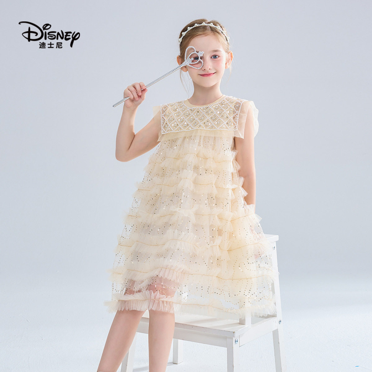 迪士尼童装艾莎公主裙子长袖女童2026夏季新款女孩连衣裙儿童纱裙