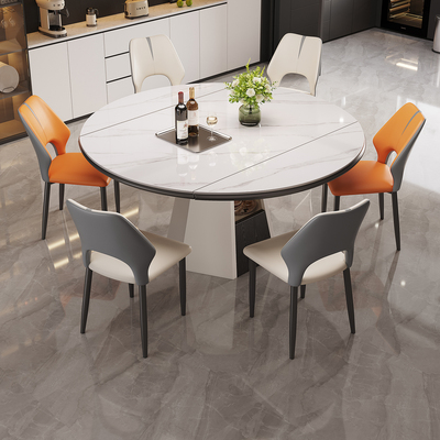 意式轻奢岩板餐桌家用小户型现代简约可伸缩折叠储物方圆两用饭桌