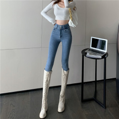Real price new fashionable tight elastic high waist hip lifting slim double button small leg jeans