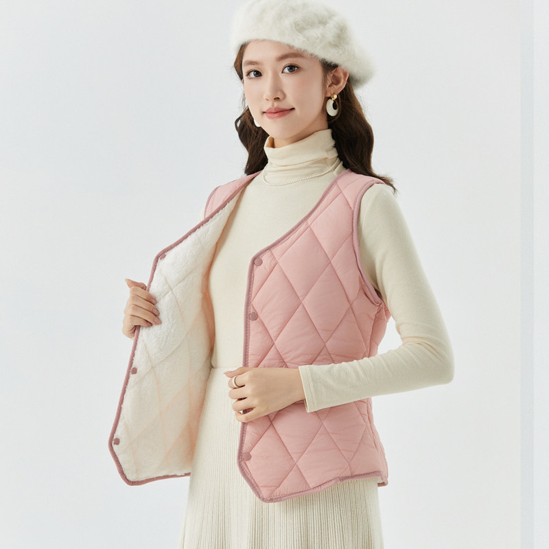 羽绒棉马甲女短款加绒加厚秋冬季羊羔绒内胆保暖背心打底内穿坎肩