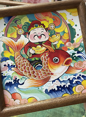 锦鲤财神纯手绘家居摆台送礼佳品