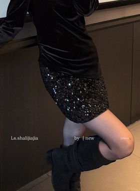 LS 优雅亮片a字显瘦高腰半身裙 广州十三行2025秋冬新品女装22901