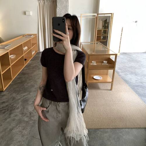 ZHIJIAN韩系和纸纱休闲圆领显瘦
