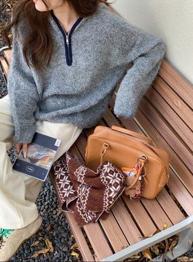 3th Morning 慵懒周末 韩系半拉链仿羊羔绒针织衫毛衣ZY3669