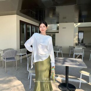 F6550气质小女人简约氛围披肩飘逸显瘦衬衫 MINI十三行UNANA新品