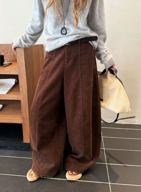 ICC 冬季立体分割灯芯绒弯刀裤松弛大版型休闲裤女广州十三行0975