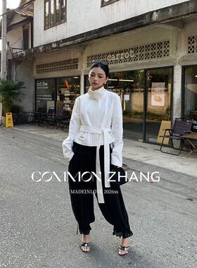 CZ ZHANG 法式复古设计感立领外套女绑带收腰休闲夹克上衣C17180