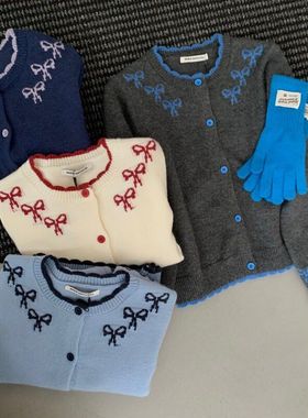 【MISS密思家】俏皮蝴蝶结拼色花边暖和开衫加厚保暖毛衣A0842