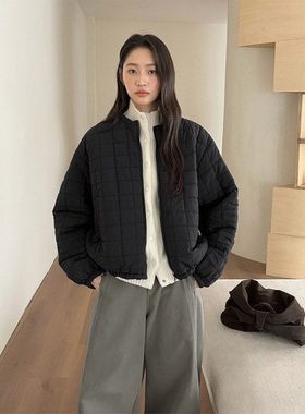 TG 休闲风格子绗缝夹棉抽绳宽松棒球棉服外套女2025冬季新款25815