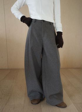 EVERTRUE 羊毛阔腿裤韩版2025秋冬新款休闲裤加厚显瘦长裤93696