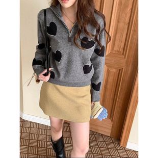 3th Morning 慵懒主理人 慵懒风爱心钉珠半拉链针织衫ZY3797