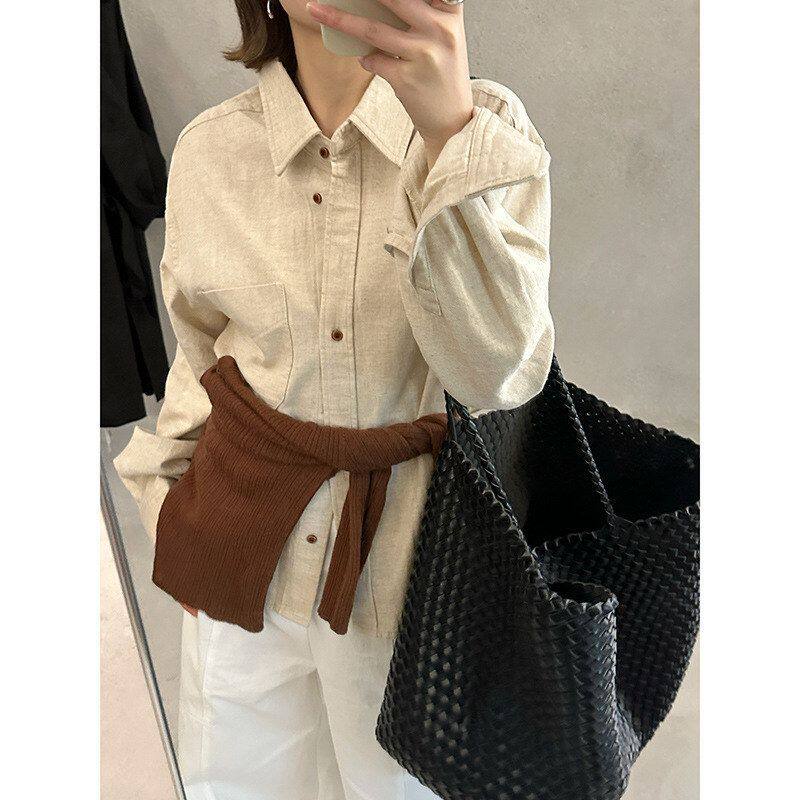 MMC DITION亚麻牛仔衬衫女2026春季新款韩系气质宽松长袖衬衣外套