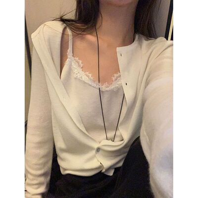 TG纯欲温柔感软糯针织蕾丝吊带