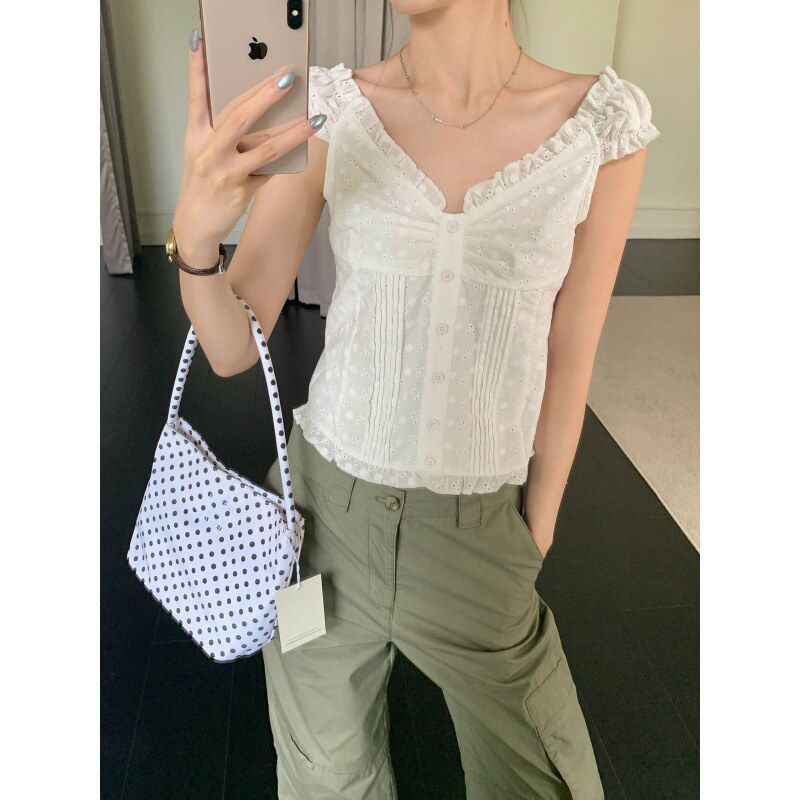 GAGD甜美修身少女感木耳边小衫