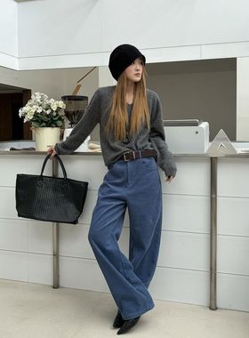 ICC 冬季复合绒加厚直筒小脚裤简约显瘦灯芯绒休闲裤女十三行1529