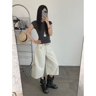 T-PLATFORM 夏季爆款美式复古多口袋女街头七分解构牛仔裤68395-1