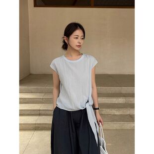 TG 夏日清凉感 小飞袖侧摆绑带莫代尔混纺小衫2026新款上衣26581