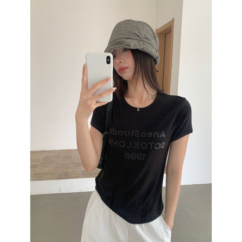 GAGD烫钻字母正肩短袖T恤女夏季