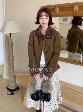 BENYAN本言 美拉德复古小个子夹克羊羔毛拼接麂皮绒外套女82638
