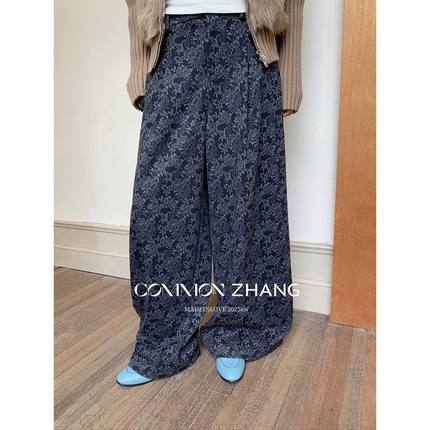 CZ ZHANG秋冬复古印花高腰阔腿裤女百搭质感直筒拖地休闲裤B31872
