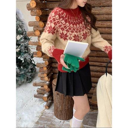 3th Morning 圣诞氛围 复古费尔岛提花圆领针织衫毛衣ZY3665