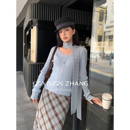 CZ ZHANG秋冬学院风羊毛套头针织衫围脖女修身显瘦围巾毛衣B45157