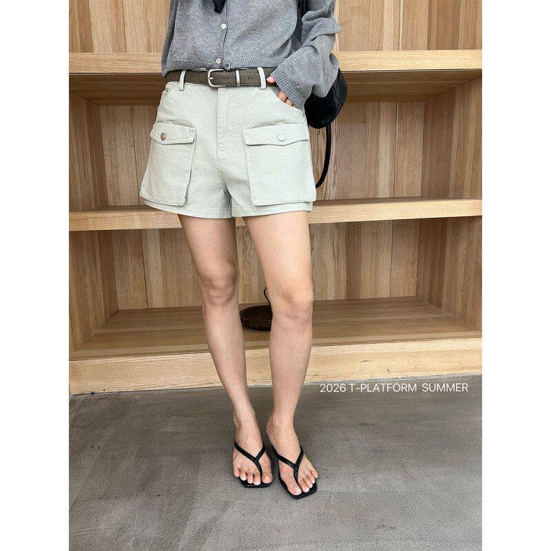 T台/T-PLATFORM多口袋棉质感复古牛仔裤女a字短裤夏酷帅潮流68383