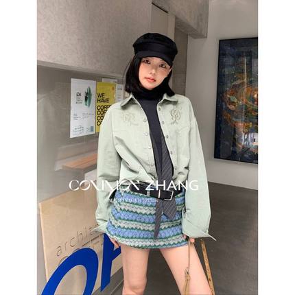 CZ ZHANG秋中长款减龄绣花衬衫女学院百搭宽松休闲衬衣外套B43147