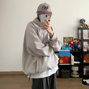 春秋新款韩版宽松慵懒风纯色连帽卫衣w5111p85图片