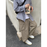 日系复古春秋宽松口袋抽绳直筒阔腿休闲裤k7357p7865棉35锦，男装休闲裤，电商A138B