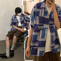 Vintage cashew Flower Printed short sleeve shirt for lovers