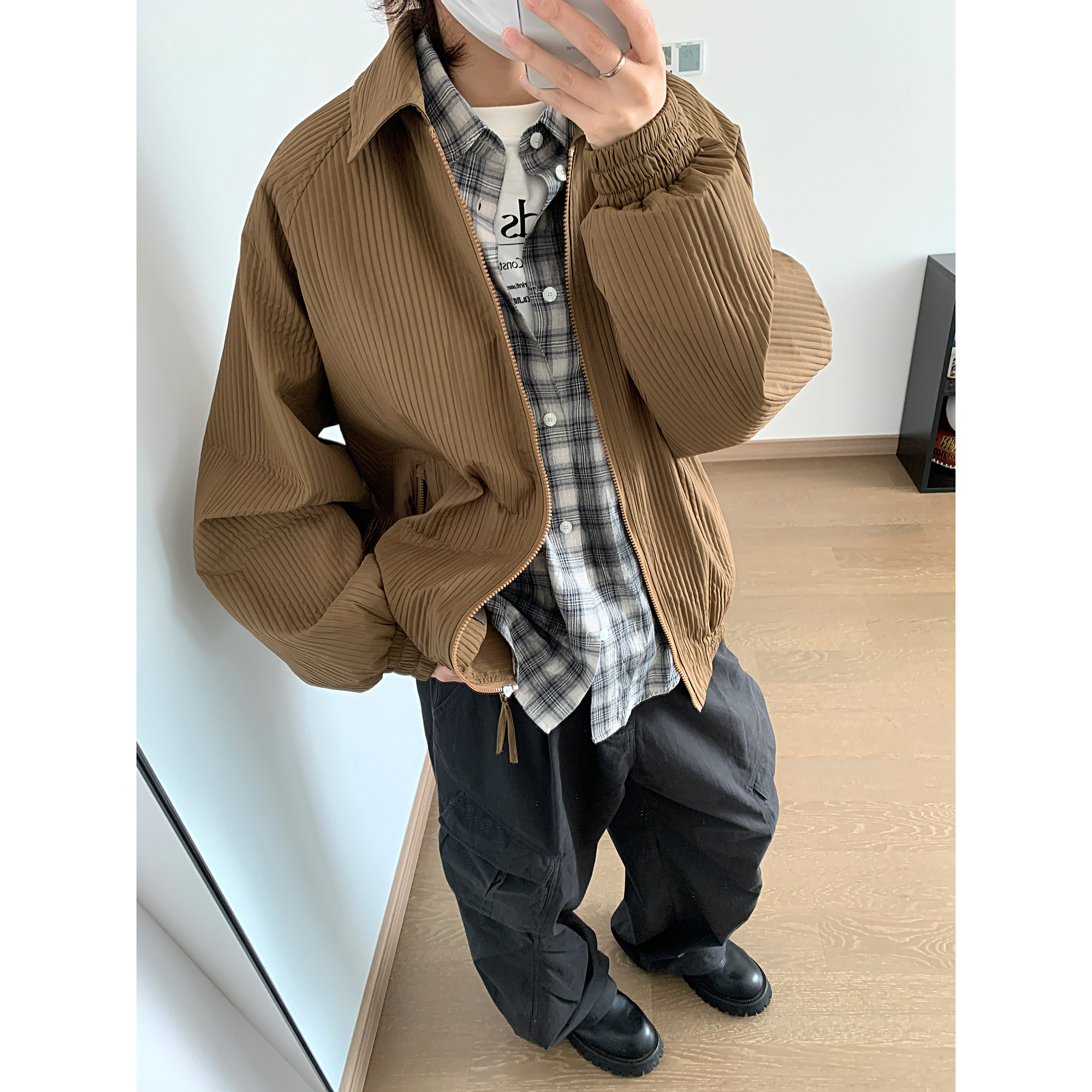 日系复古宽松翻领春秋新款设计感小众休闲百搭上衣潮jk9273p98,男装夹克,电商A138B