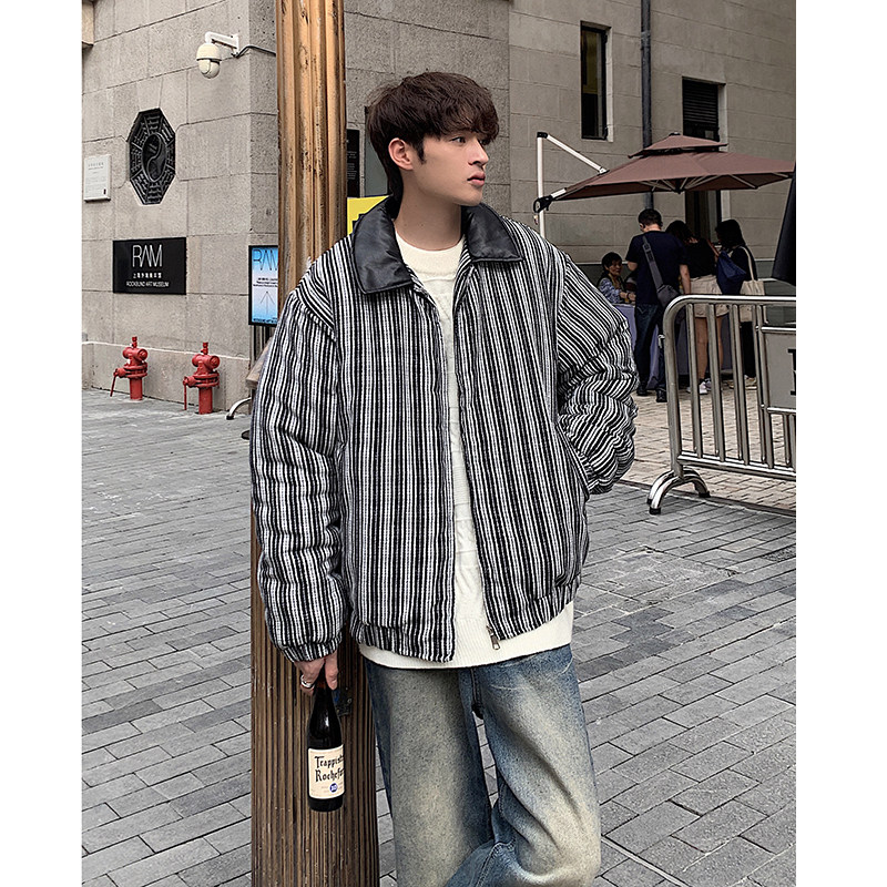 2024秋冬皮领翻领条纹棉衣棉服MY9256P125100聚酯纤维,男装棉衣,电商A138B