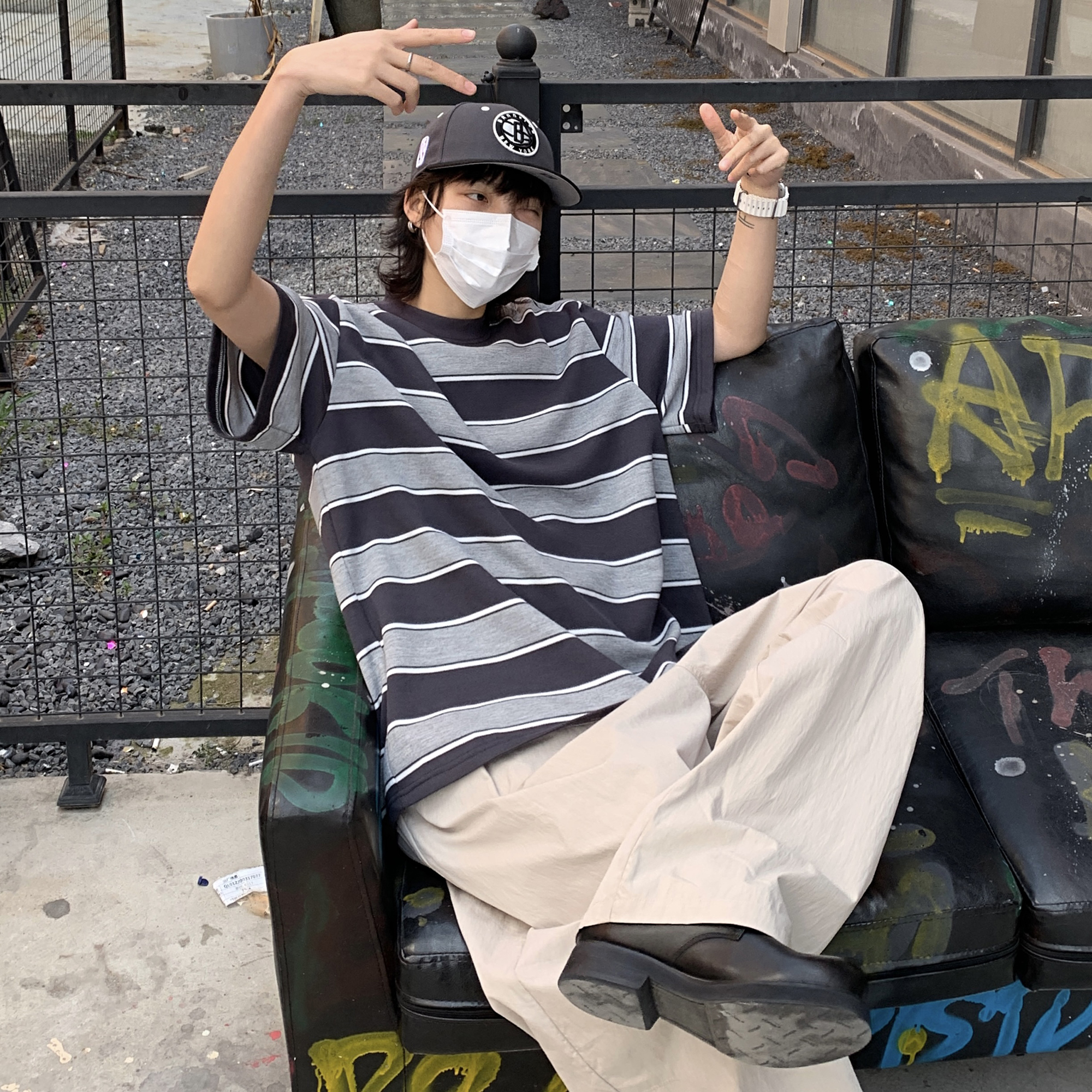 2024夏季新款潮牌条纹短袖T恤t1163p55，男装T恤，电商A138B
