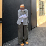 日系复古春秋宽松纽扣装饰阔腿工装裤休闲裤k7362p78100棉，男装休闲裤，电商A138B