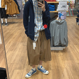 日系高街阔腿抽绳七分裤男女同款超宽松裤七分裤k6780p55控68，男装休闲裤，电商A138B