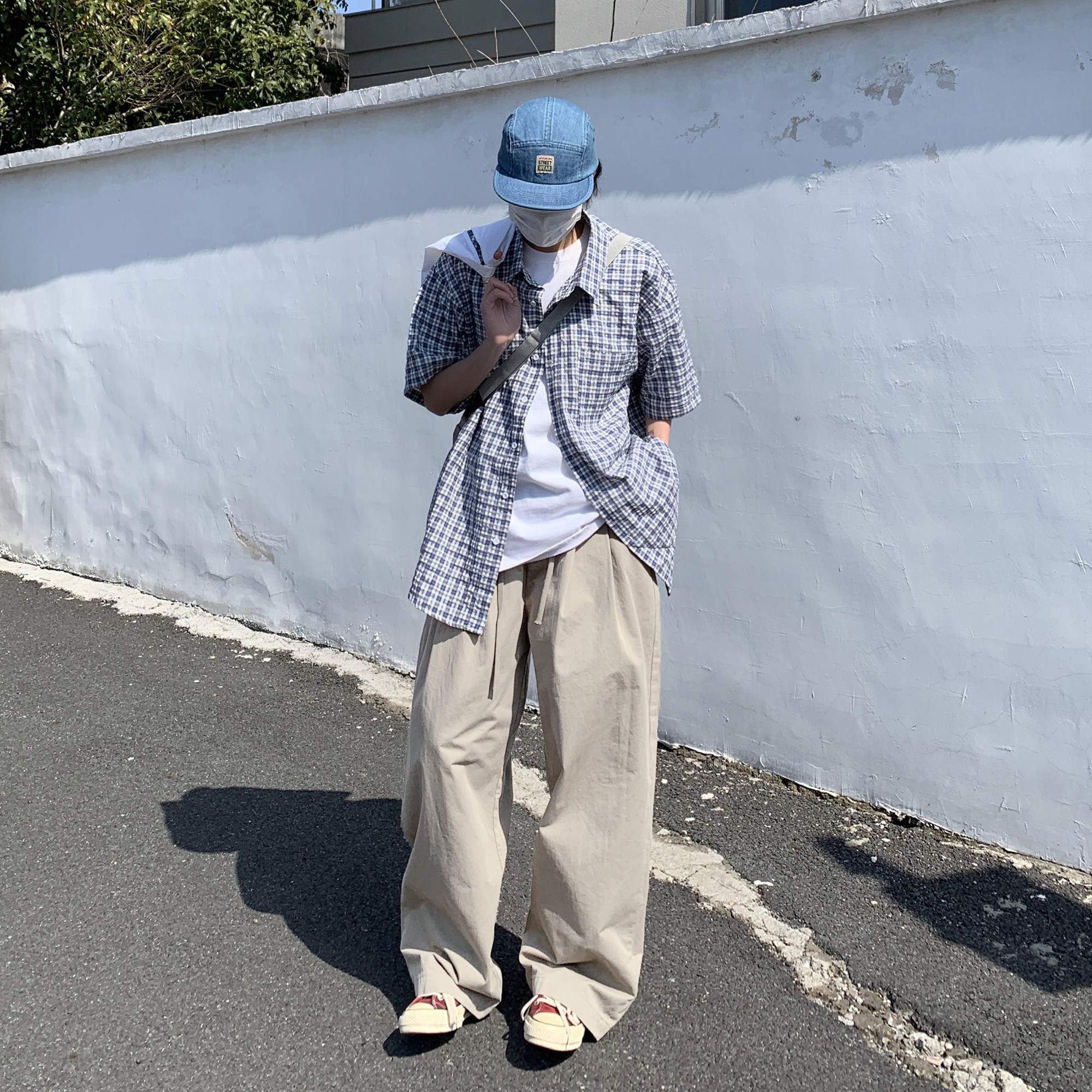 日系复古春秋宽松潮牌阔腿裤工装裤k7361p78 100棉图片