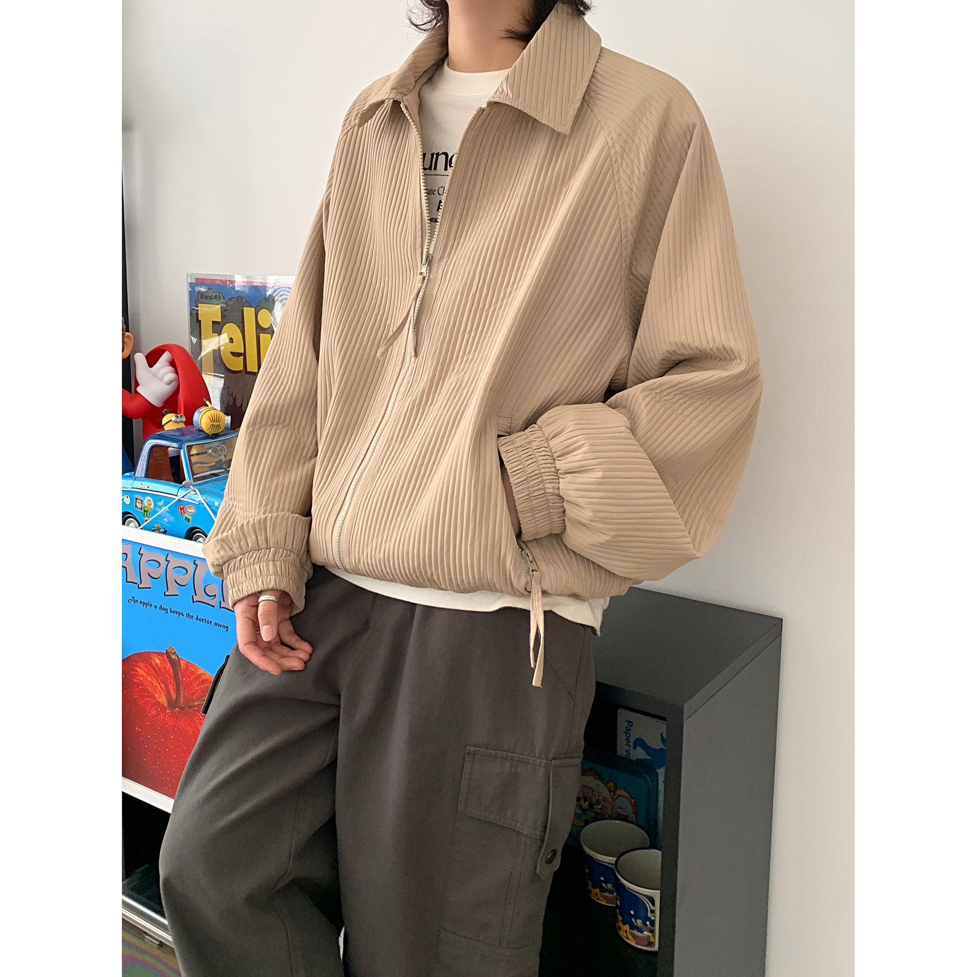 日系复古宽松翻领春秋新款设计感小众休闲百搭上衣潮jk9273p98,男装夹克,电商A138B