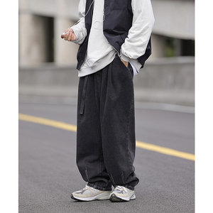 日系美式城市男孩宽松牛仔裤带腰带工装长裤k7231p75控98图片