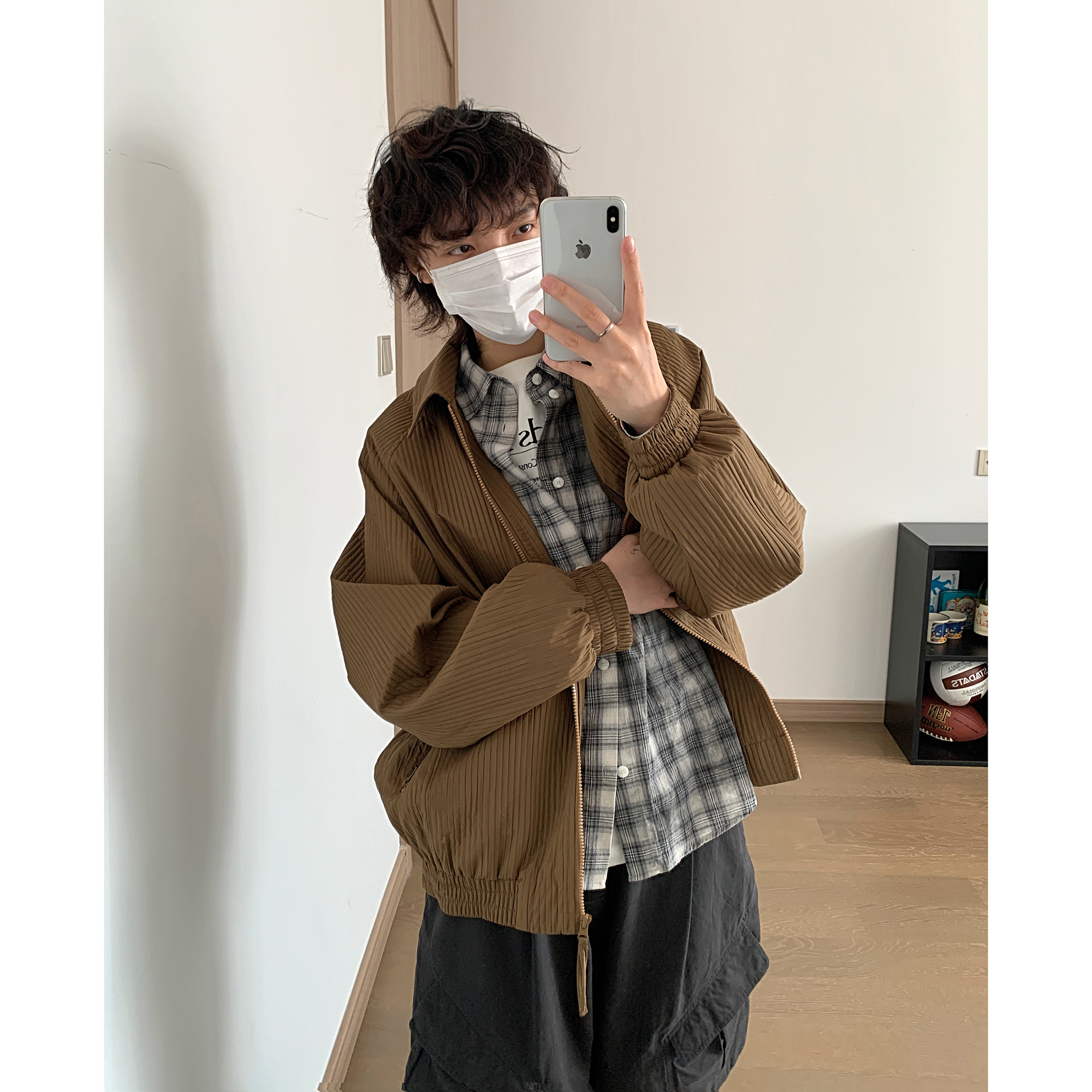 日系复古宽松翻领春秋新款设计感小众休闲百搭上衣潮jk9273p98,男装夹克,电商A138B