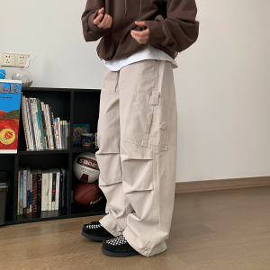 日系复古春秋宽松打褶阔腿工装裤休闲裤k7363p78 100棉图片