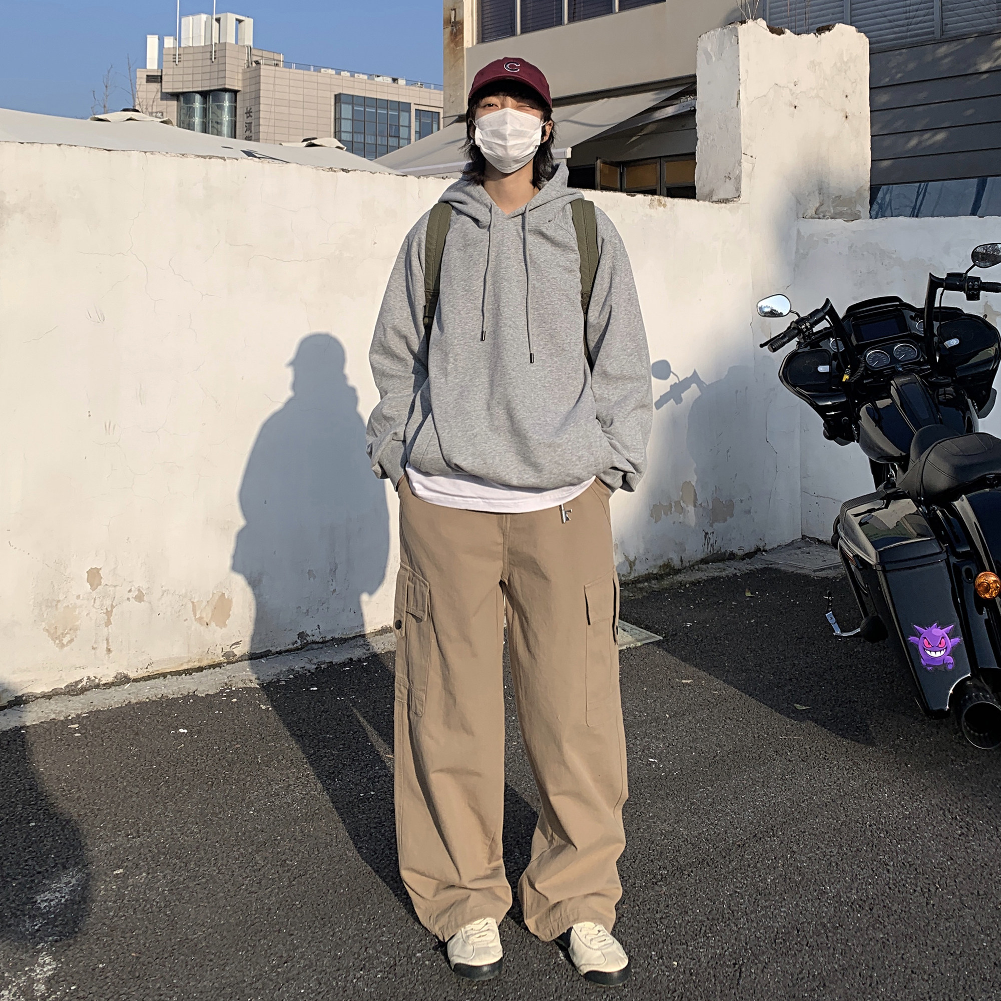 日系复古春秋宽松纽扣装饰阔腿工装裤休闲裤k7362p78 100棉图片