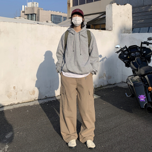日系复古春秋宽松纽扣装饰阔腿工装裤休闲裤k7362p78 100棉图片