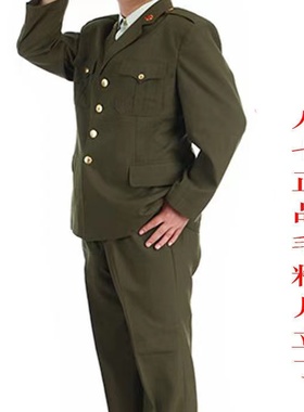 正品八七款西装外套全毛料凡立丁单上衣军绿色军迷服中老年春秋服