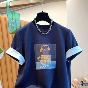 韩国猫咪图案印花t恤女短袖2026新款夏季宽松洋气减龄打底衫上衣
