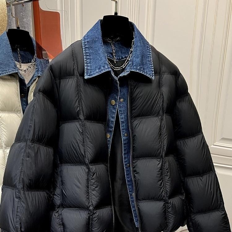 牛仔拼接领子简约棉衣棉服外套女冬季设计感假两件加厚保暖面包服
