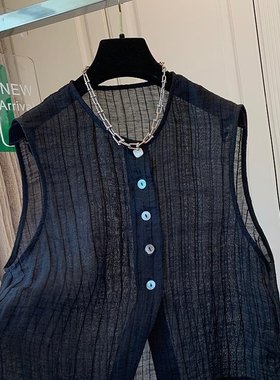 KARA批发丨欧货高级感超好看黑色醋酸天丝马甲背心宽松轻薄外套女