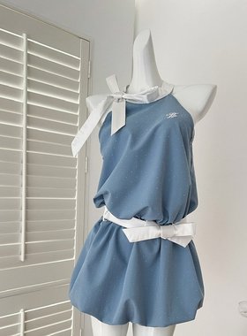 批发丨Moster Timnothy 夏季挂脖烫钻蝴蝶结露肩连衣裙女收腰短裙