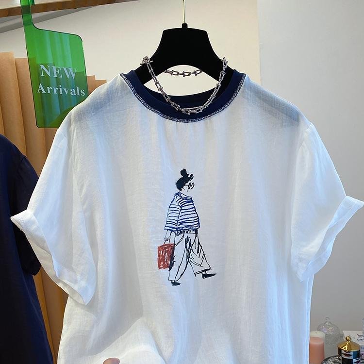 KARA批发丨白色棉麻t恤女夏季宽松大版洋气薄款超好看圆领亚麻上